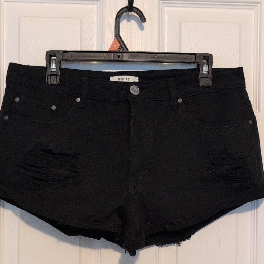 Forever 21 Black Distressed Jean Shorts